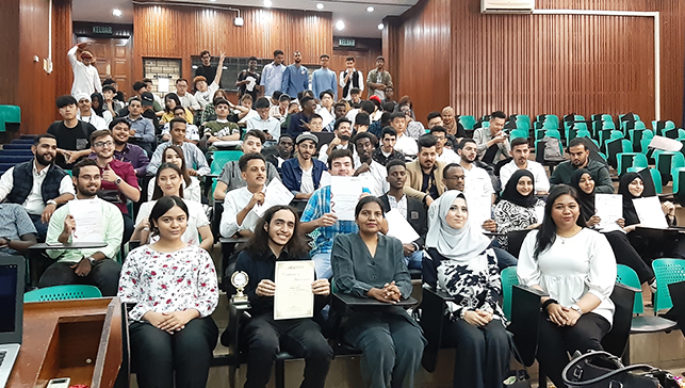 Group photo of IEP students together with their lecturers and Director of CFGS